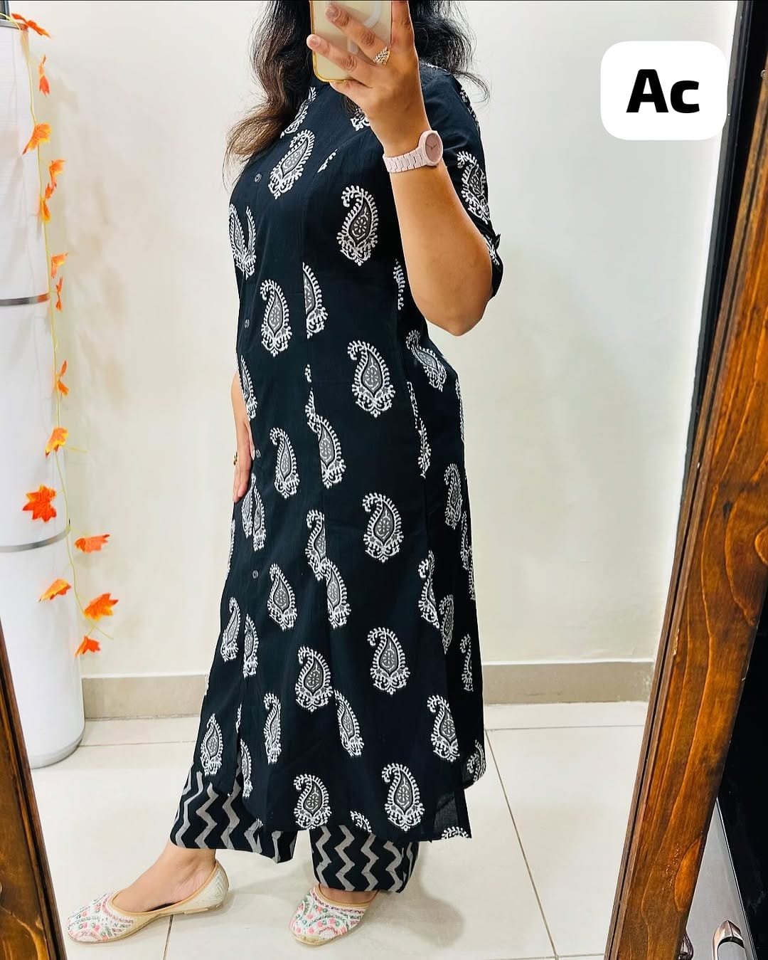 Black Floral Cotton Kurti Palazzo Co-Ord Set